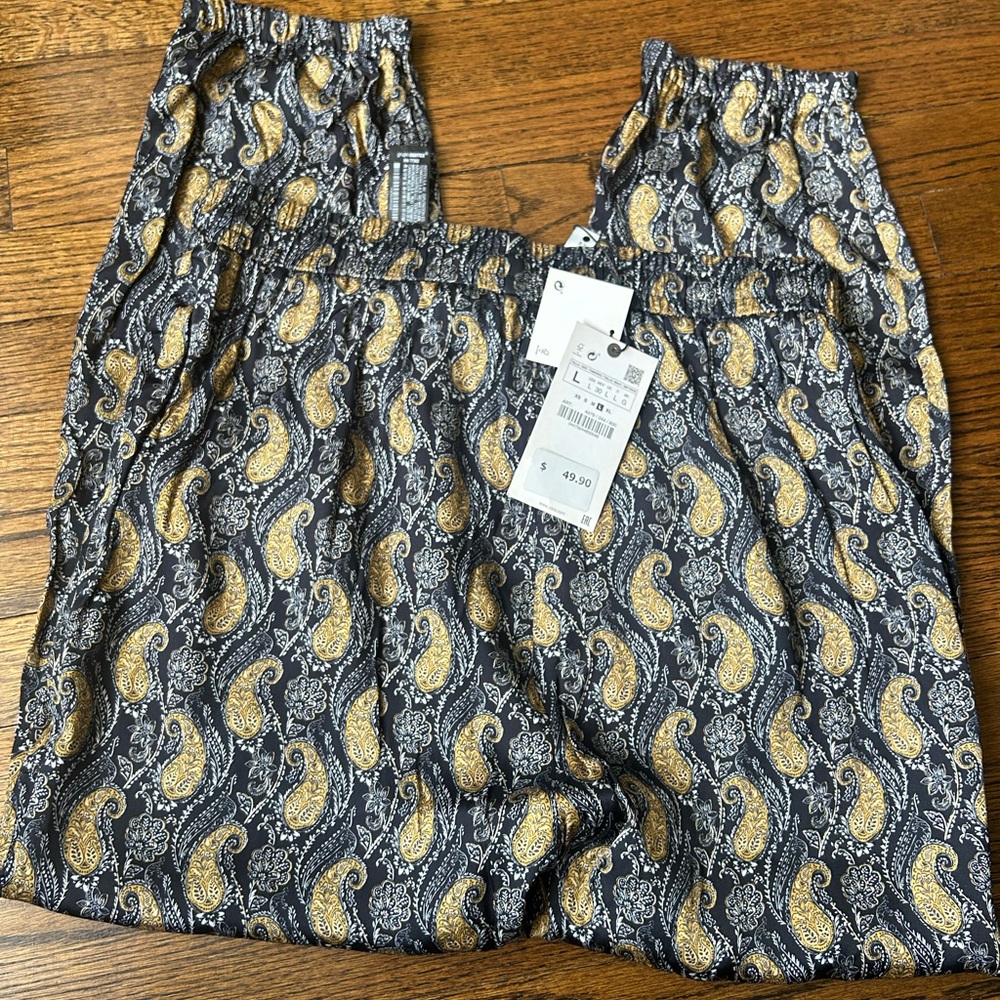 Zara Paisley Print Track Pants - Black and Gold